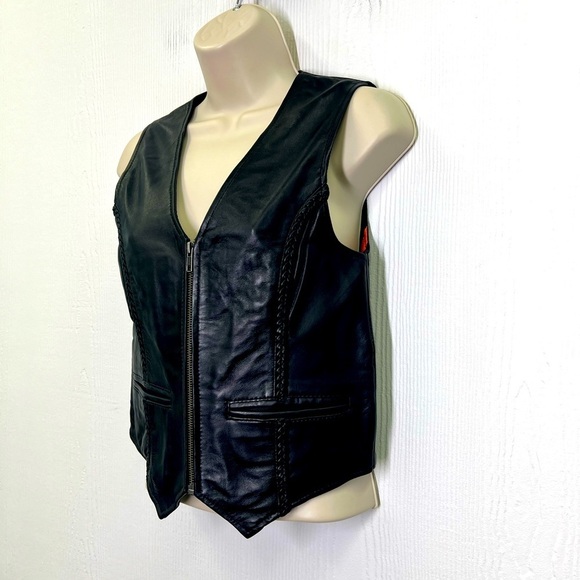 Milwaukee Leather - Black Leather Hide With Braided Trim Zip Up Vest Size XS - Picture 6 of 12